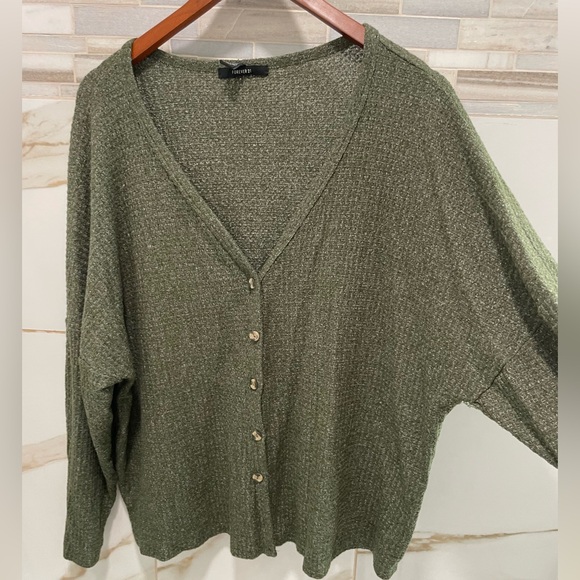 Forever 21 Olive Button-Up oversized waffle knit Cardigan - Picture 4 of 8